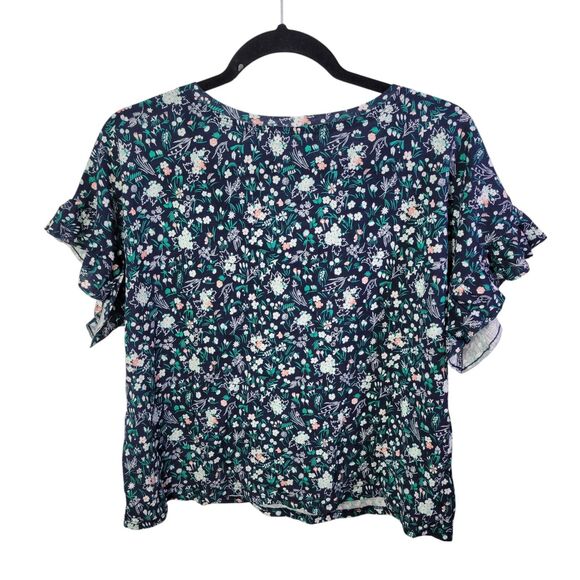 Carve Designs Womens Sz M Blue Floral Short Sleeve Hazel Semi Crop Top - Picture 5 of 11